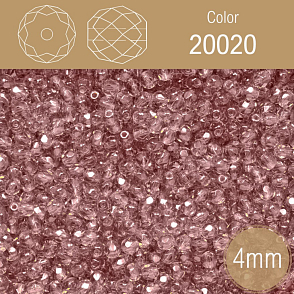 Korálky BROUŠENÉ 4mm. Barva 20020. Průhledná fialová. Balení 120Ks.