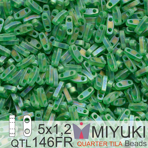 Korálky Miyuki QuarterTila. Barva Matte Transparent Green AB QTL 146FR Balení 3g