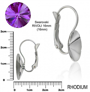 Náušnice mechanická na komponenty Swarovski RIVOLI. Barva rhodium . Velikost 16mm. 