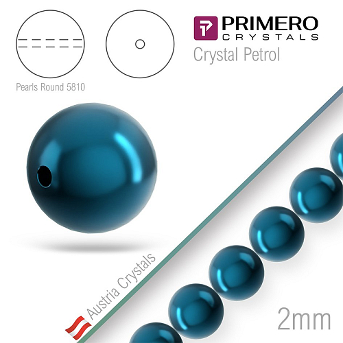 Korálky PRIMERO Crystals 5810. Barva Crystal Petrol. Velikost 2mm balení-50Ks.