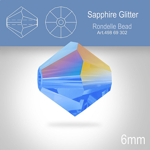 PRECIOSA Bicone MC BEAD (sluníčko) velikost 6mm. Barva SAPPHIRE GLITTER. Balení 18ks .