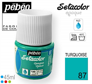 Barva na Textil SETACOLOR OPAQUE Pebeo. barva č. 87  TURQUOISE. Balení 45ml.