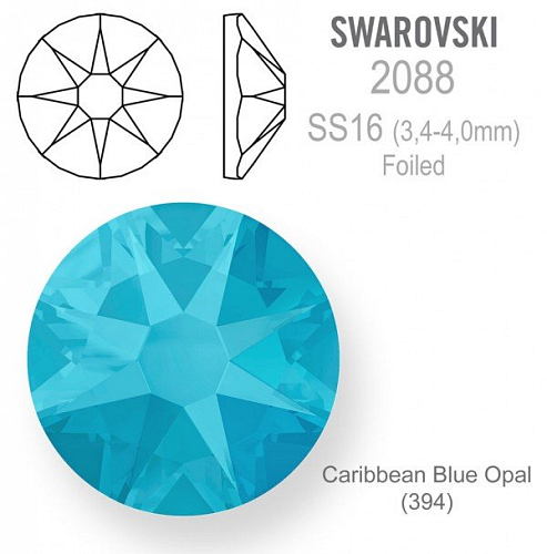 Swarovski XIRIUS FOILED 2088 velikost SS16 barva Crystal Caribbean Blue Opal 