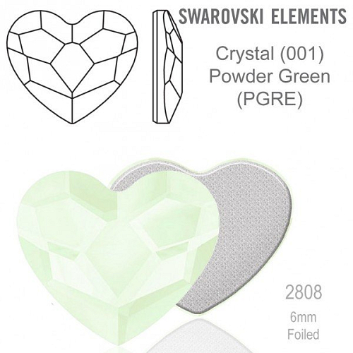 SWAROVSKI 2808 Heart Flat Back Foiled velikost 6mm. Barva Crystal Powder Green 