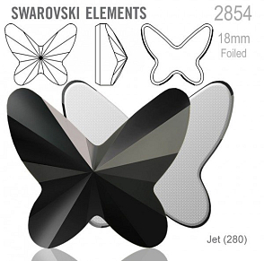 SWAROVSKI 2854 Butterfly Flat Back Foiled velikost 18mm. Barva Jet 