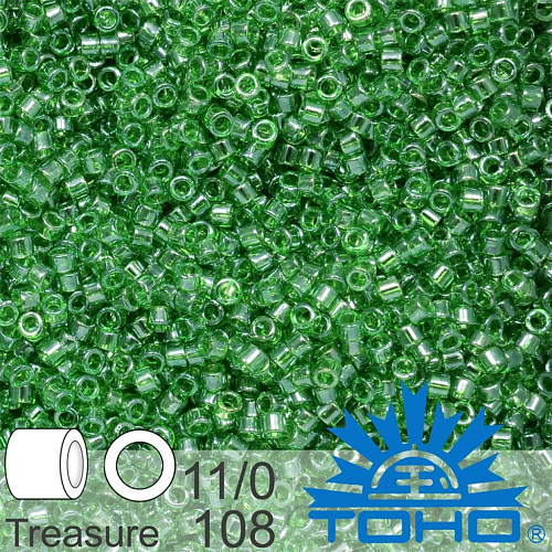 Korálky TOHO tvar TREASURE (válcové). Velikost 11/0. Barva č. 108-Trans-Lustered Peridot . Balení 5g.