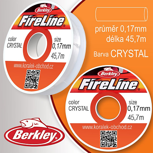 FIRELINE Berkley profesionální splétaná šnůra z polyethylenových vláken. Průměr 0,17mm, zátěž 10,7Kg, balení (50yards) 45,7m, barva CRYSTAL.