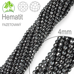 Korálky z minerálů Hematit Fazetovaný polodrahokam. Velikost pr.4mm. Balení 95Ks.