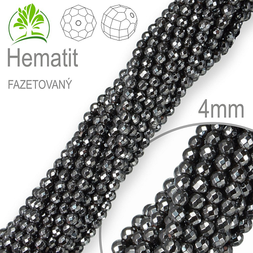 Korálky z minerálů Hematit Fazetovaný polodrahokam. Velikost pr.4mm. Balení 95Ks.