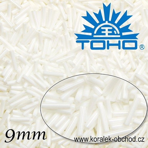 Korálky TOHO tvar BUGLES (válcové). Velikost pr.1,9mm x 9mm . Barva č. 41-Opaque White  . Balení 10g.