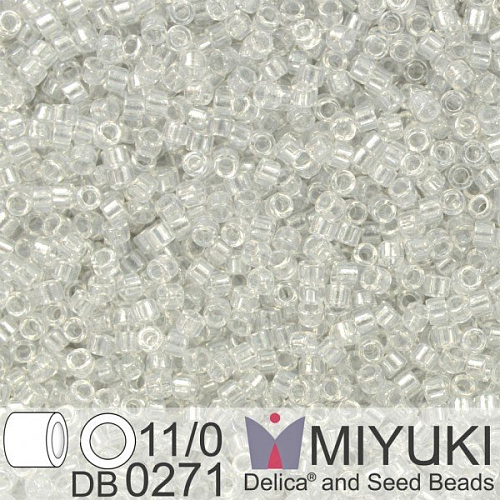 Korálky Miyuki Delica 11/0. Barva Spkl Silver Gray Lined Crystal  DB0271. Balení 5g