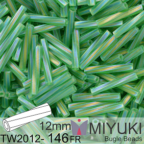 Korálky Miyuki Twisted Bugle 12mm. Barva TW2012-146FR Matte Tr Green AB.  Balení 10g.