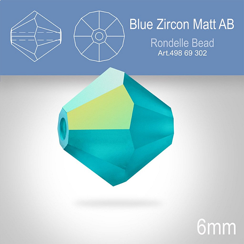 PRECIOSA Bicone MC BEAD (sluníčko) velikost 6mm. Barva BLUE ZIRCON Aurore Boreale Matt. Balení 18ks .