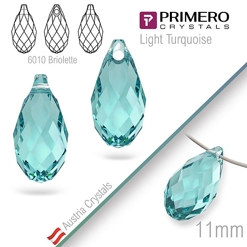 Přívěsky PRIMERO Crystals . Tvar 6010 Briolette. Barva Light Turquoise. Velikost 11mm