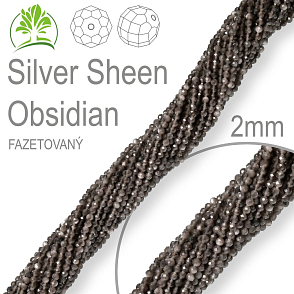 Korálky z minerálů Silver Sheen Obsidian Fazetovaný přírodní polodrahokam. Velikost pr.2mm. Balení 190Ks