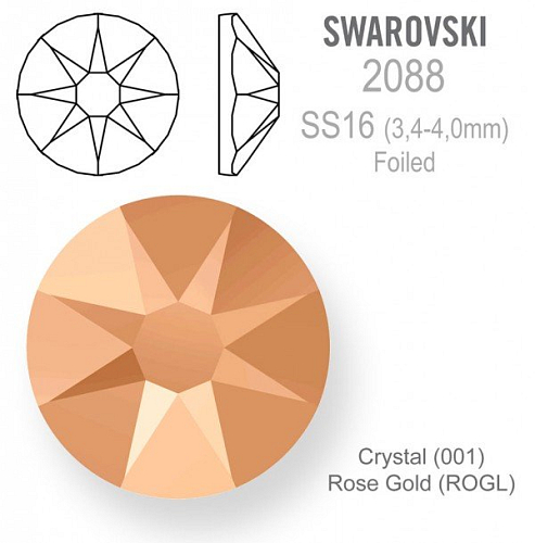 Swarovski XIRIUS FOILED 2088 velikost SS16 barva Crystal Rose Gold 