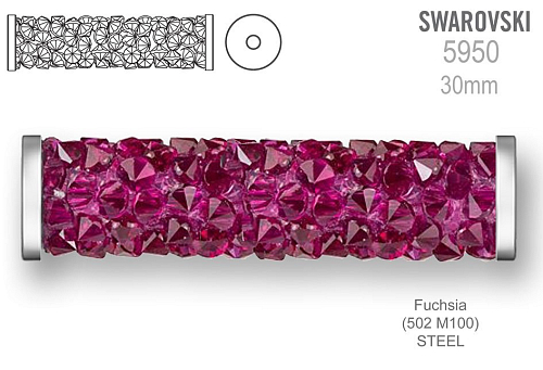 Swarovski 5950 Fine Rocks Tube barva Fuchsia STEEL velikost 6x30mm