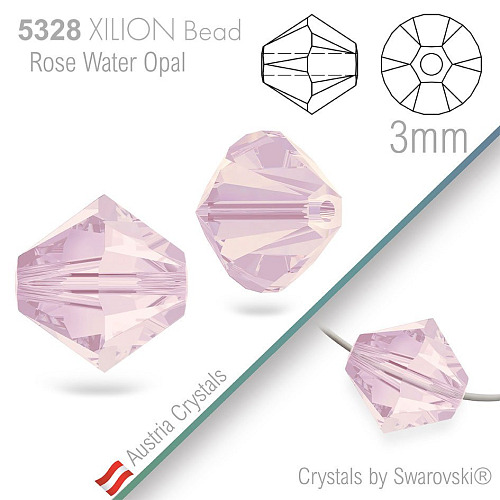 SWAROVSKI  XILION Bead  5328 barva Rose Water Opal velikost 3mm. Balení 25Ks