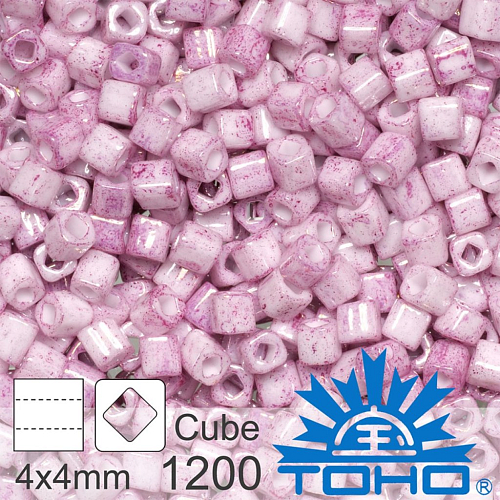 Korálky TOHO Cubes 6/0. Barva 1200 Marbled Opaque White/Pink . Balení 10g. 