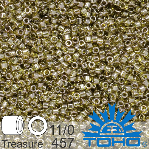 Korálky TOHO tvar TREASURE (válcové). Velikost 11/0. Barva č. 457-Gold-Lustered Green Tea . Balení 5g.