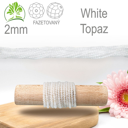 Korálky z minerálů White Topaz Fazetovaný přírodní polodrahokam. Velikost pr.2mm. Balení 190Ks