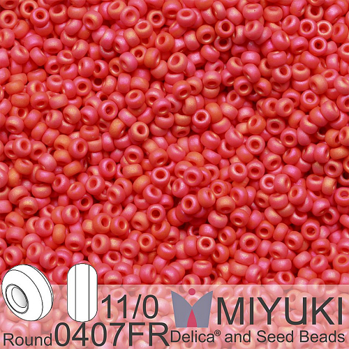 Korálky Miyuki Round 11/0. Barva 0407FR Matte Opaque Vermillion Red AB. Balení 5g.