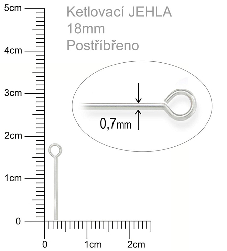 Ketlovací JEHLA  velikost 18mm. Barva stříbrná.