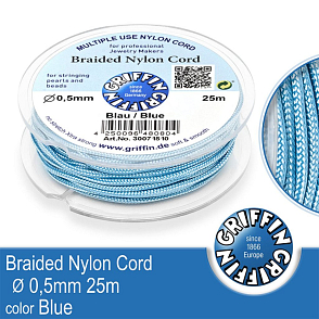 Braided NYLON (splétaná nit na náramky) GRIFFIN síla nitě 0,5mm cívka 25m. Barva Blue..