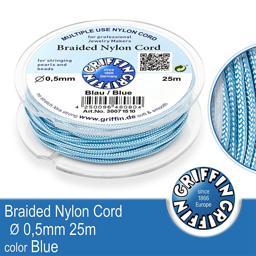 Braided NYLON (splétaná nit na náramky) GRIFFIN síla nitě 0,5mm cívka 25m. Barva Blue..