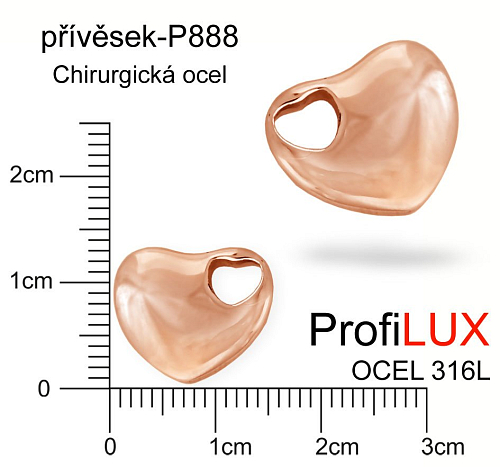 Přívěsek Chirurgická Ocel ozn-P888 SRDCE s otvorem velikost 13x15mm. Řada přívěsků ProfiLUX. Barva RoseGOLD. 