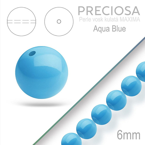 Preciosa Perle voskovaná kulatá MAXIMA barva Aqua Blue velikost 6mm. Balení návlek 21Ks.