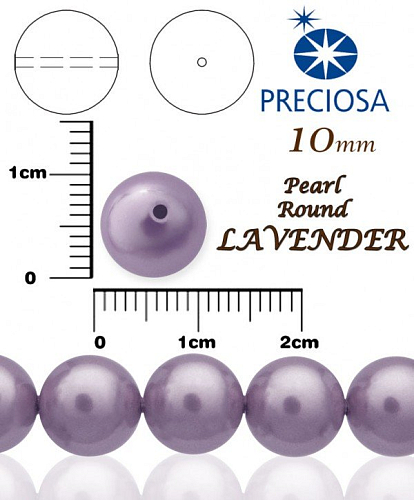 PRECIOSA Voskované Perle barva LAVENDER velikost 10mm. Balení návlek 12Ks. 