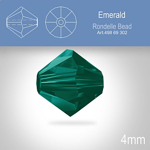 PRECIOSA Bicone MC BEAD (sluníčko) velikost 4mm. Barva EMERALD. Balení 30ks .