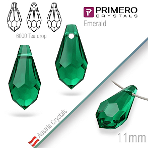 Přívěsky PRIMERO Crystals . Tvar 6000 Teardrop. Barva Emerald. Velikost 11mm