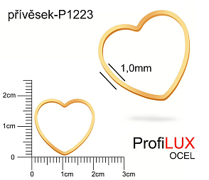 Přívěsek Ocel ozn-P1223 SRDCE velikost 20x18mm. Síla 1,0mm. Barva POZLACENO. Řada přívěsků ProfiLUX