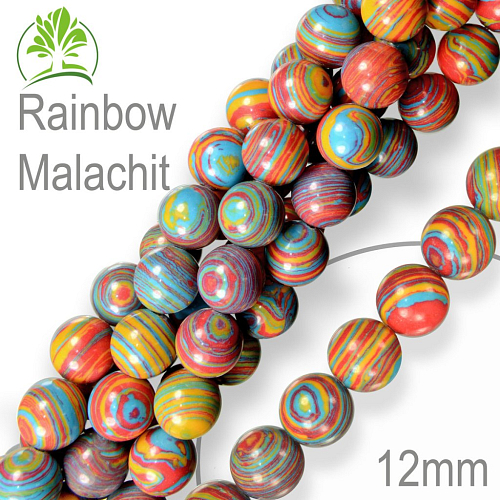 Korálky z minerálů Rainbow  Malachit (dobarvovaný na barvu Duha) přírodní polodrahokam. Velikost pr.12mm. Balení 6Ks.