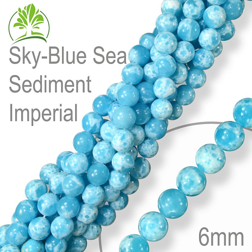 Korálky z minerálů  Sky-Blue Sea Sediment Imperial (synt)  polodrahokam. Velikost pr.6mm. Balení 12Ks.