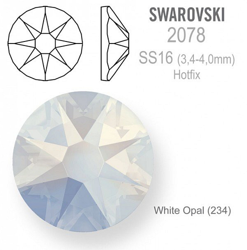 SWAROVSKI xirius rose HOTFIX 2078 velikost SS16 barva White Opal 