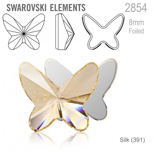 SWAROVSKI 2854 Butterfly Flat Back Foiled velikost 8mm. Barva Silk 