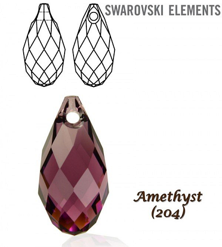 Swarovski 6010 Briolette Pendant 13x6,5mm. Barva AMETHYST