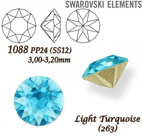 SWAROVSKI ELEMENTS 1088 XIRIUS Chaton PP24 (SS12)  3,00-3,20mm barva LIGHT TURQUOISE (263).