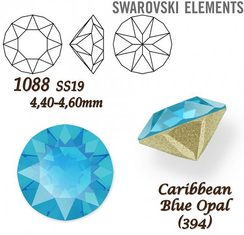 SWAROVSKI ELEMENTS 1088 XIRIUS Chaton SS19 (4,40-4,60mm) barva Caribbean Blue Opal (394). 