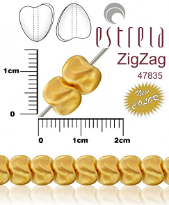 VOSKOVANÉ korále tvar ZigZag. Velikost 6x9mm. Barva 47835 (zlatá). Balení 14ks na návleku