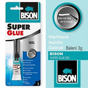 Vteřinové lepidlo BISON SUPER GLUE GEL. Určené pro lepení hladkých, čistých a suchých povrchů. Balení 3g.