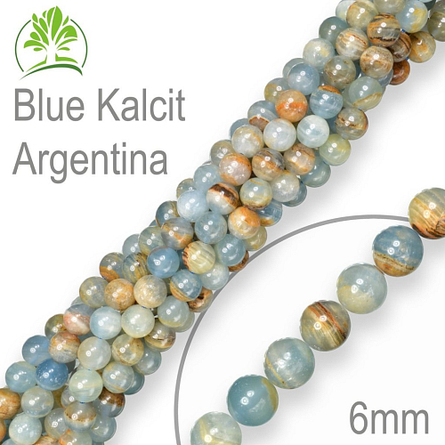 Korálky z minerálů Blue Kalcit Argentina přírodní polodrahokam. Velikost pr.6mm. Balení 12Ks.
