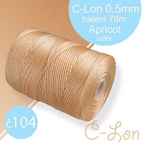 Nylonová nit C-Lon pevná korálková nit. Barva 104 Apricot. Síla nitě 0,5mm. Balení 78m na cívce.