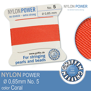 NYLON Power velmi pevná nit GRIFFIN síla nitě 0,65mm Barva Coral