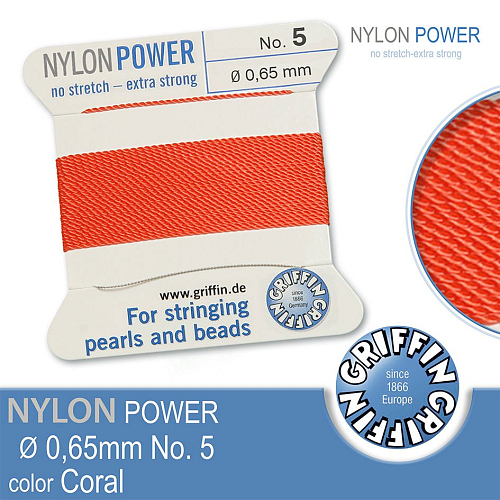 NYLON Power velmi pevná nit GRIFFIN síla nitě 0,65mm Barva Coral