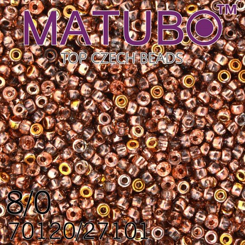 Korálky MATUBO™ mačkané rokajlové korálky. Velikost 8/0 (3,1mm). Barva 70120/27101 ROZALÍN pokov GOLD CAPRI. Balení 10g