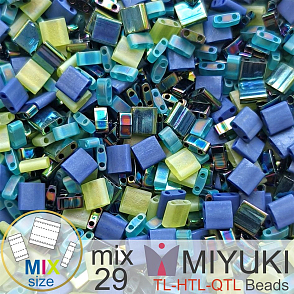 Korálky MIYUKI směs tvar TL-HTL-QTL BEADS . Barva MIX 29 Lavender Limesplash. Balení 5g.